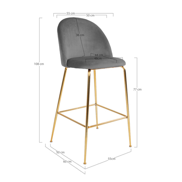 Barstol LAUSANNE Sammet 55x52x107 Grå-2st