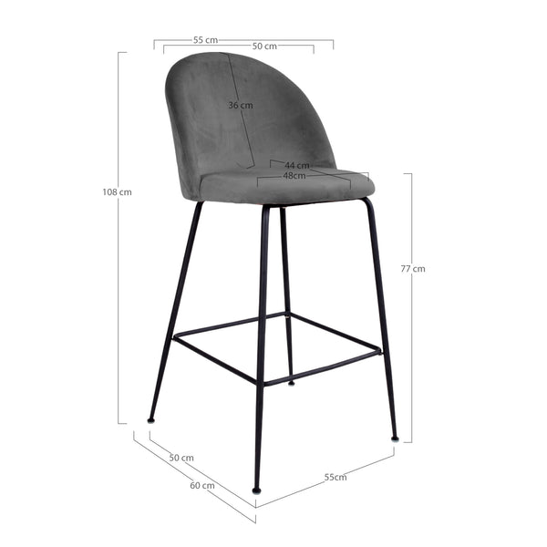 Barstol LAUSANNE Sammet 55x52x107 Grå-2st