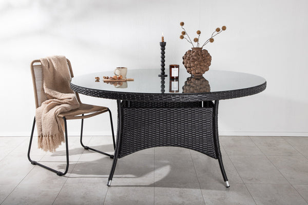 VOLTA Round Dining Table Faux Rattan Ø150 Black