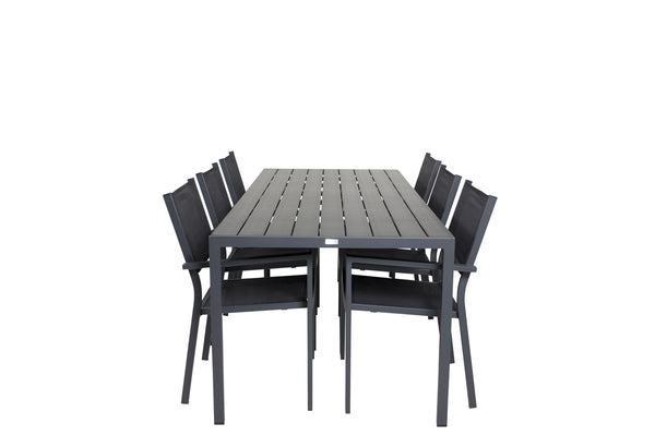 Dining group BREAK,COPACABANA Dining table 205*90 Black + 6 dining chairs Black