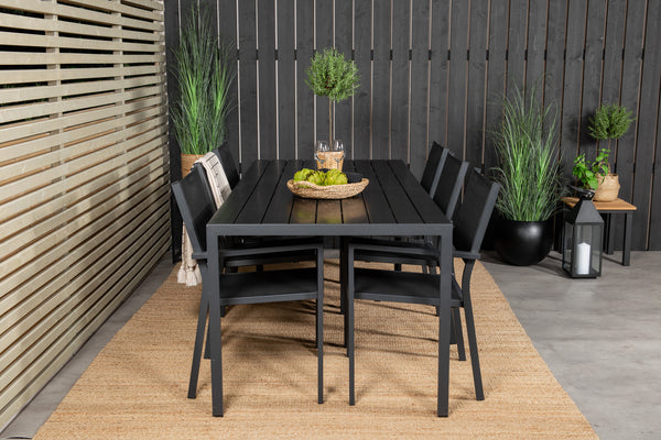 Dining group BREAK,COPACABANA Dining table 205*90 Black + 6 dining chairs Black