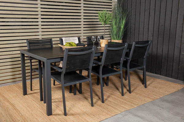 Dining group BREAK,COPACABANA Dining table 205*90 Black + 6 dining chairs Black