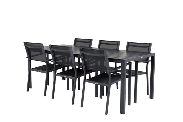 Dining group BREAK,COPACABANA Dining table 205*90 Black + 6 dining chairs Black