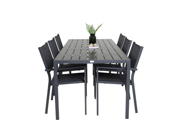 Dining group BREAK,COPACABANA Dining table 205*90 Black + 6 dining chairs Black