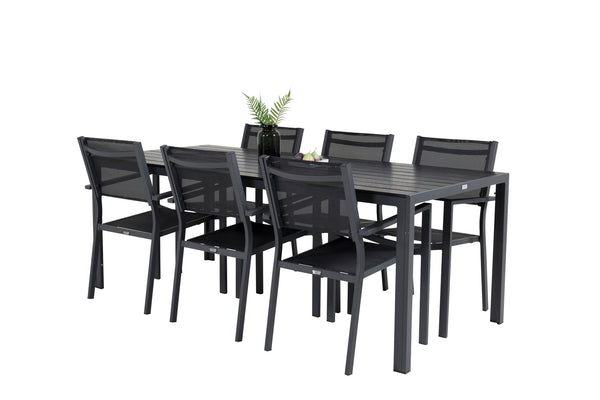 Dining group BREAK,COPACABANA Dining table 205*90 Black + 6 dining chairs Black