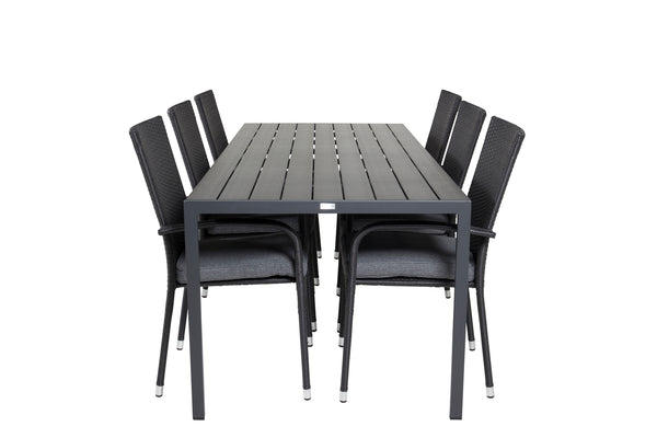 Dining group BREAK,ANNA Dining table 205*90 Black + 6 dining chairs Black