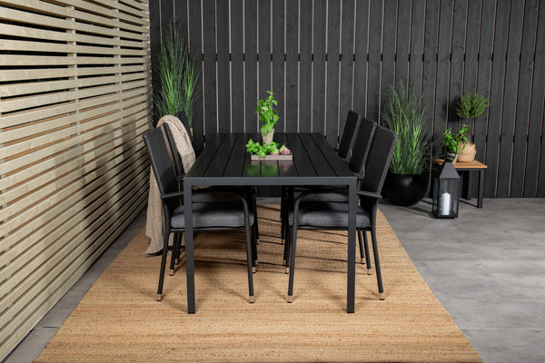 Dining group BREAK,ANNA Dining table 205*90 Black + 6 dining chairs Black