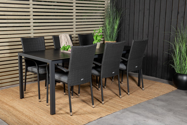 Dining group BREAK,ANNA Dining table 205*90 Black + 6 dining chairs Black