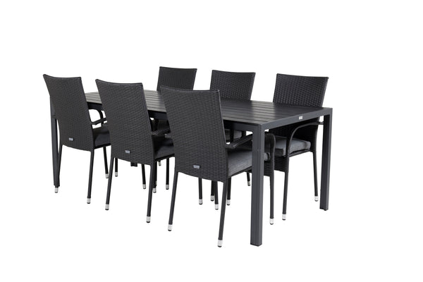 Dining group BREAK,ANNA Dining table 205*90 Black + 6 dining chairs Black