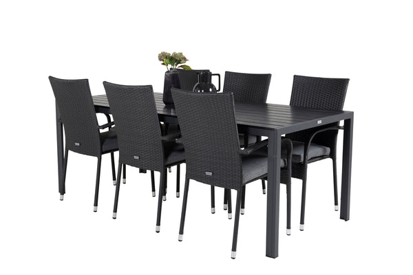 Dining group BREAK,ANNA Dining table 205*90 Black + 6 dining chairs Black