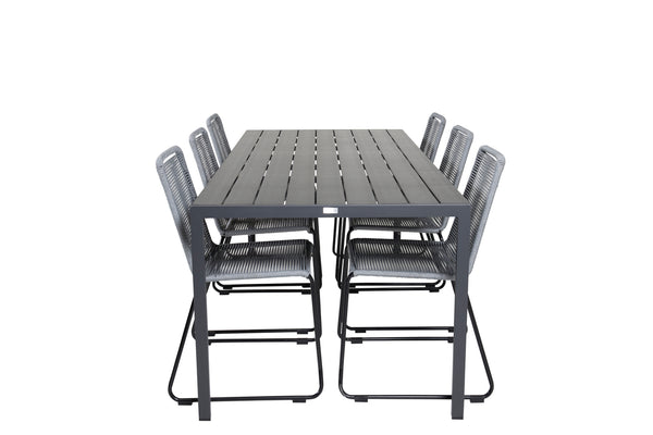 Dining group BREAK, LINDOS Dining table 205*90 Black + 6 dining chairs Black