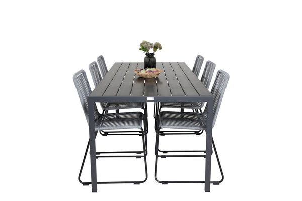 Dining group BREAK, LINDOS Dining table 205*90 Black + 6 dining chairs Black