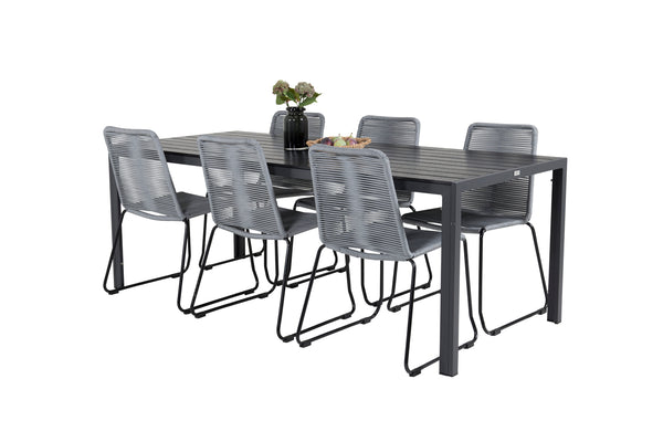 Dining group BREAK, LINDOS Dining table 205*90 Black + 6 dining chairs Black