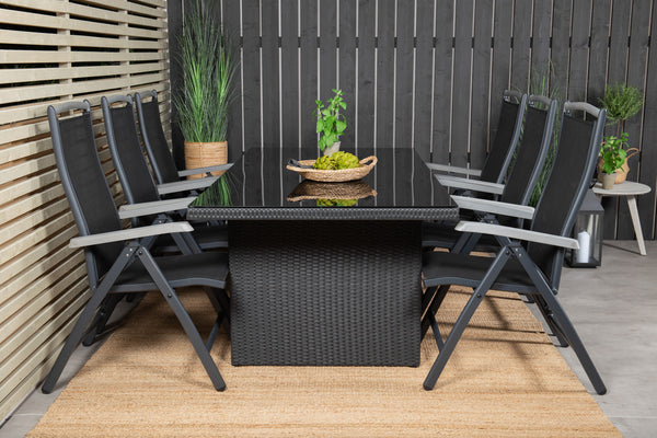 Dining group PADOVA, ALBANY Dining table 200*100 Black + 6 dining chairs Black