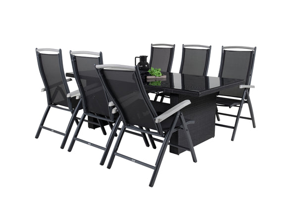 Dining group PADOVA, ALBANY Dining table 200*100 Black + 6 dining chairs Black