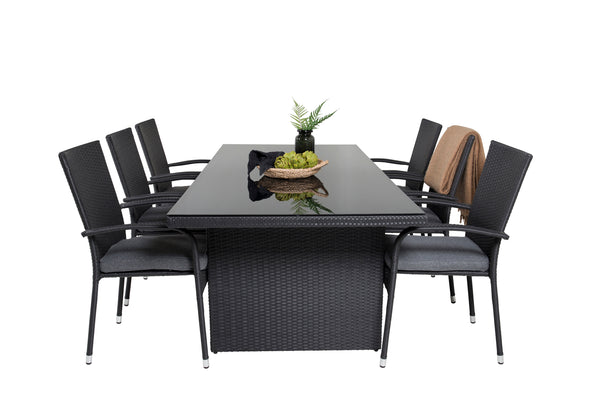 Dining group PADOVA, ANNA Dining table 200*100 Black + 6 dining chairs Black