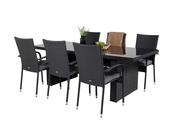 Dining group PADOVA, ANNA Dining table 200*100 Black + 6 dining chairs Black