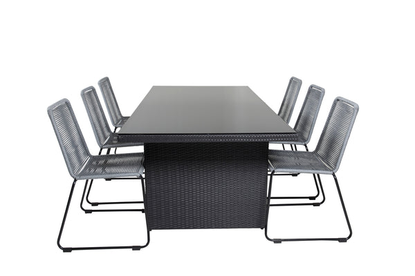 Dining group PADOVA, LINDOS Dining table 200*100 Black + 6 dining chairs Gray