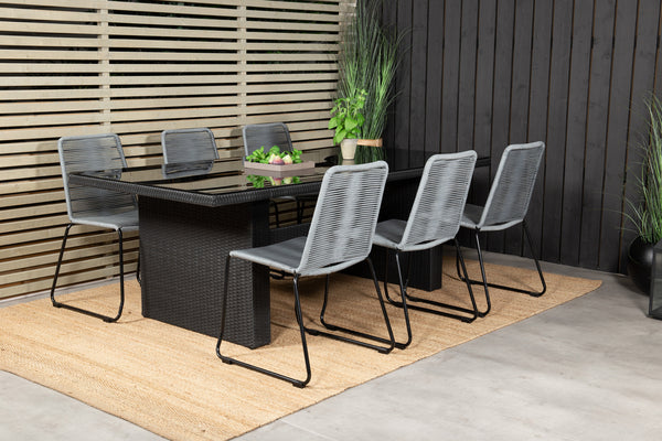 Dining group PADOVA, LINDOS Dining table 200*100 Black + 6 dining chairs Gray