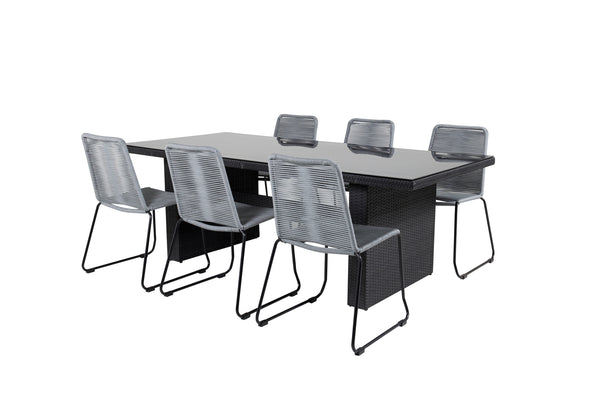 Dining group PADOVA, LINDOS Dining table 200*100 Black + 6 dining chairs Gray