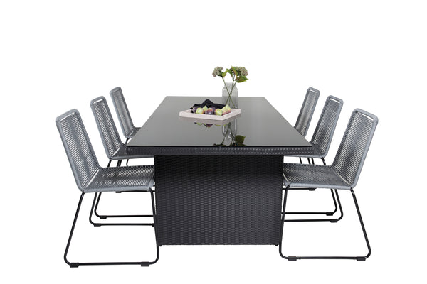 Dining group PADOVA, LINDOS Dining table 200*100 Black + 6 dining chairs Gray