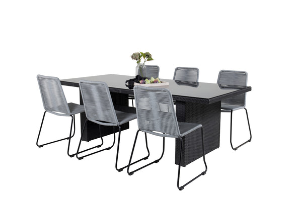 Dining group PADOVA, LINDOS Dining table 200*100 Black + 6 dining chairs Gray