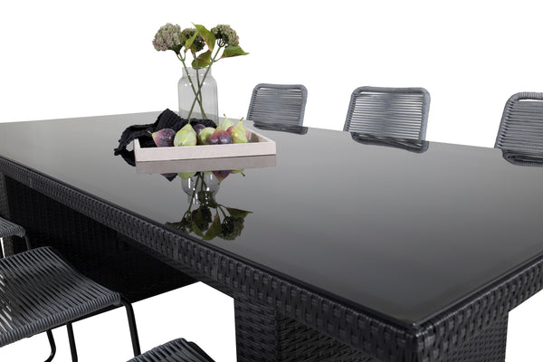 Dining group PADOVA, LINDOS Dining table 200*100 Black + 6 dining chairs Gray