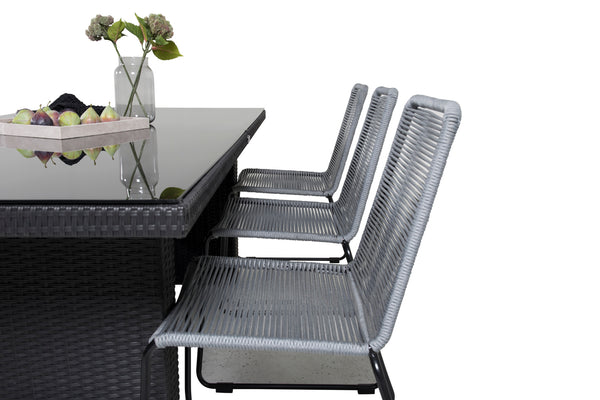 Dining group PADOVA, LINDOS Dining table 200*100 Black + 6 dining chairs Gray