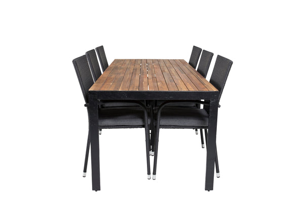 Dining group BOIS, ANNA Dining table 205*90 Natural + 6 dining chairs Black