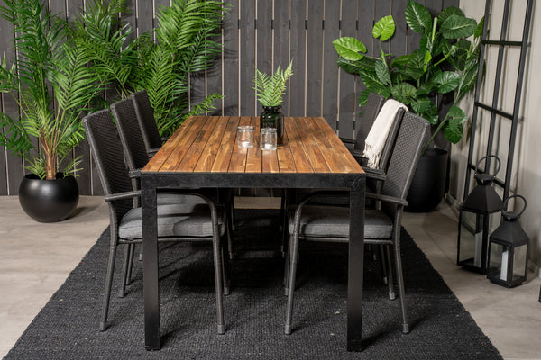 Dining group BOIS, ANNA Dining table 205*90 Natural + 6 dining chairs Black