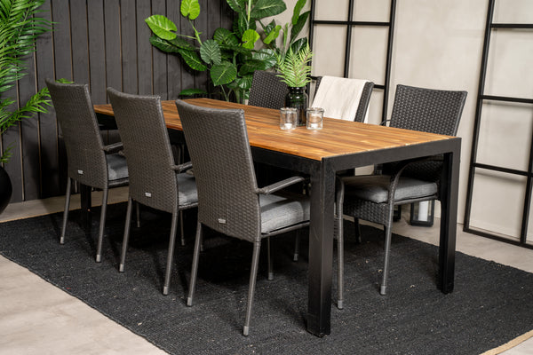 Dining group BOIS, ANNA Dining table 205*90 Natural + 6 dining chairs Black