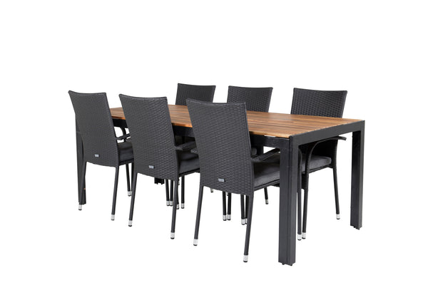 Dining group BOIS, ANNA Dining table 205*90 Natural + 6 dining chairs Black