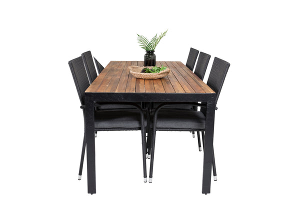 Dining group BOIS, ANNA Dining table 205*90 Natural + 6 dining chairs Black