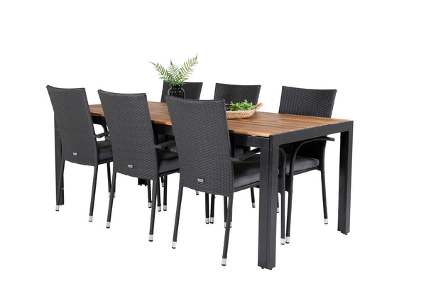 Dining group BOIS, ANNA Dining table 205*90 Natural + 6 dining chairs Black