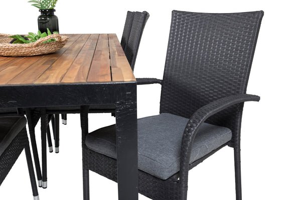 Dining group BOIS, ANNA Dining table 205*90 Natural + 6 dining chairs Black