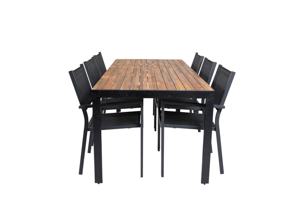 Dining group BOIS, COPACABANA Dining table 205*90 Natural + 6 dining chairs Black