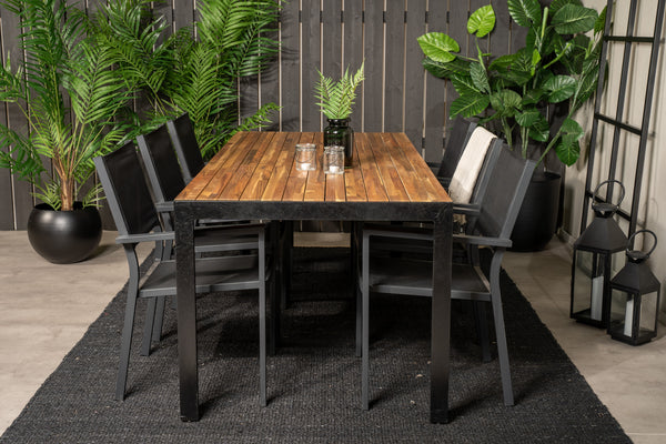 Dining group BOIS, COPACABANA Dining table 205*90 Natural + 6 dining chairs Black