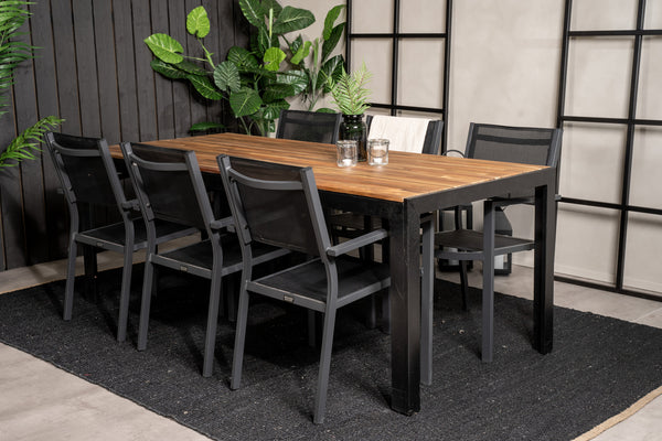 Dining group BOIS, COPACABANA Dining table 205*90 Natural + 6 dining chairs Black