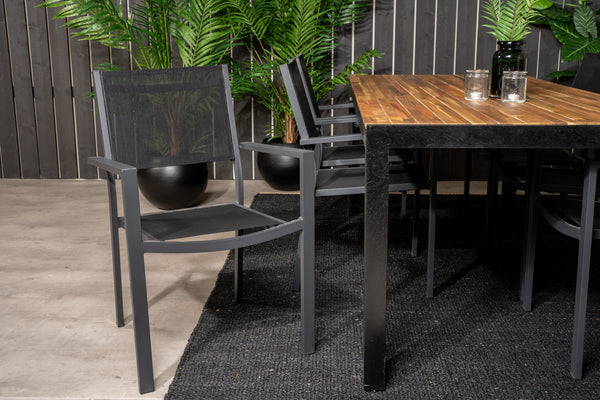 Dining group BOIS, COPACABANA Dining table 205*90 Natural + 6 dining chairs Black