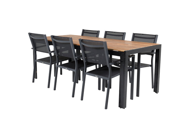 Dining group BOIS, COPACABANA Dining table 205*90 Natural + 6 dining chairs Black