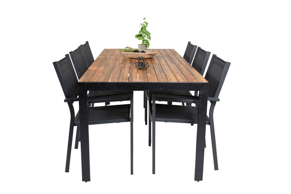 Dining group BOIS, COPACABANA Dining table 205*90 Natural + 6 dining chairs Black