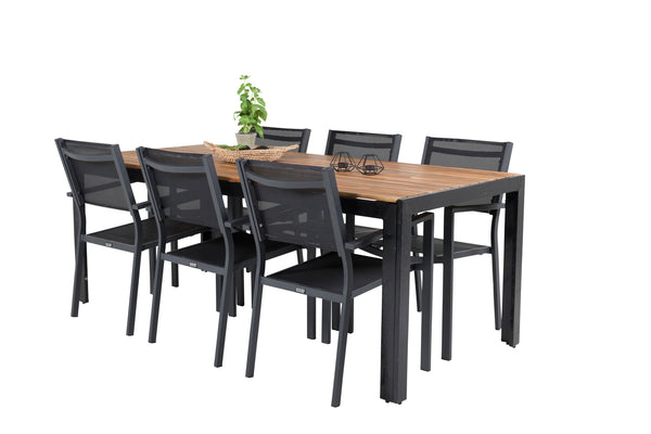 Dining group BOIS, COPACABANA Dining table 205*90 Natural + 6 dining chairs Black