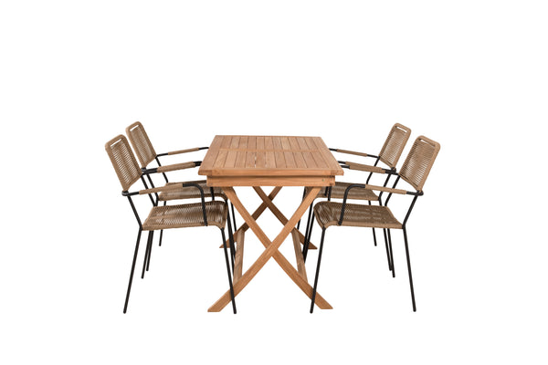 Dining group KENYA &amp; LINDOS Dining table 120x70x75 Natural + Dining chairs 4 pcs Brown