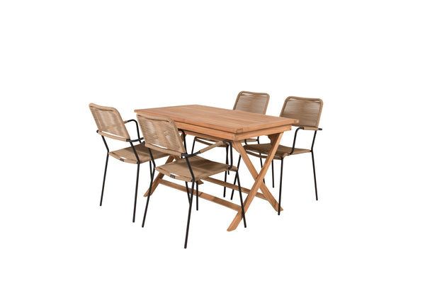 Dining group KENYA &amp; LINDOS Dining table 120x70x75 Natural + Dining chairs 4 pcs Brown