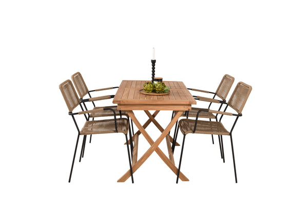 Dining group KENYA &amp; LINDOS Dining table 120x70x75 Natural + Dining chairs 4 pcs Brown