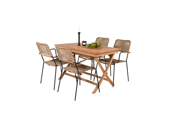 Dining group KENYA &amp; LINDOS Dining table 120x70x75 Natural + Dining chairs 4 pcs Brown