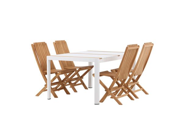 Dining group GHANA &amp; TOGO Dining chairs 4 pcs Gold + Dining table 150x90 White