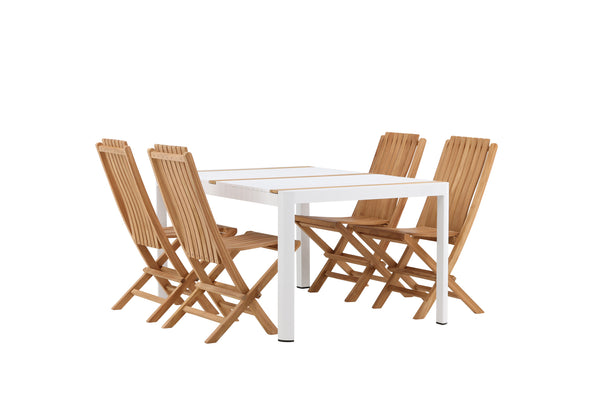 Dining group GHANA &amp; TOGO Dining chairs 4 pcs Gold + Dining table 150x90 White