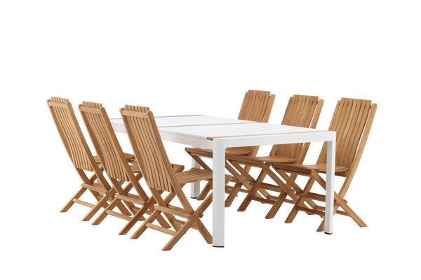 Dining group GHANA &amp; TOGO Dining chairs 6 pcs Gold + Dining table 200x100 White