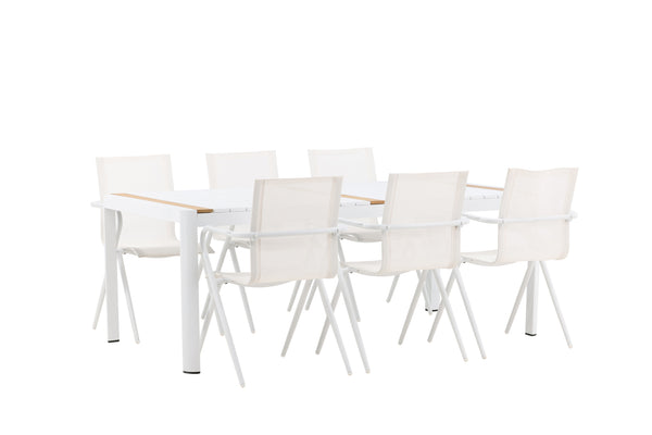 Dining group ALINA &amp; TOGO Dining chairs 6 pcs White + Dining table 200x100 White